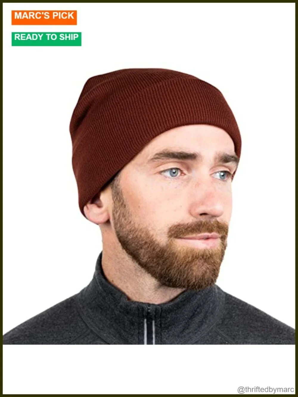 Merino Wool Blend Ribbed Knit Cuffed Beanie Hat